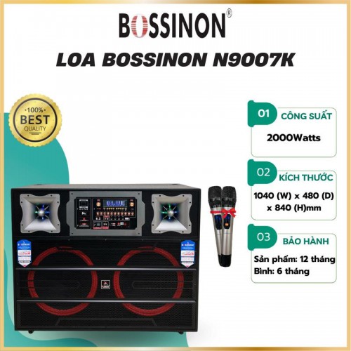 LOA TỦ 5 TẤC ĐÔI BOSSINON N9007K- CÔNG SUẤT 2000W - Bass loa  ≈50cm X 2, Bass từ 170 - coil 65 _Treble 350- (Bảo hành chính Hãng tại nhà 12 tháng - Bình và micro bảo hành 6 tháng)